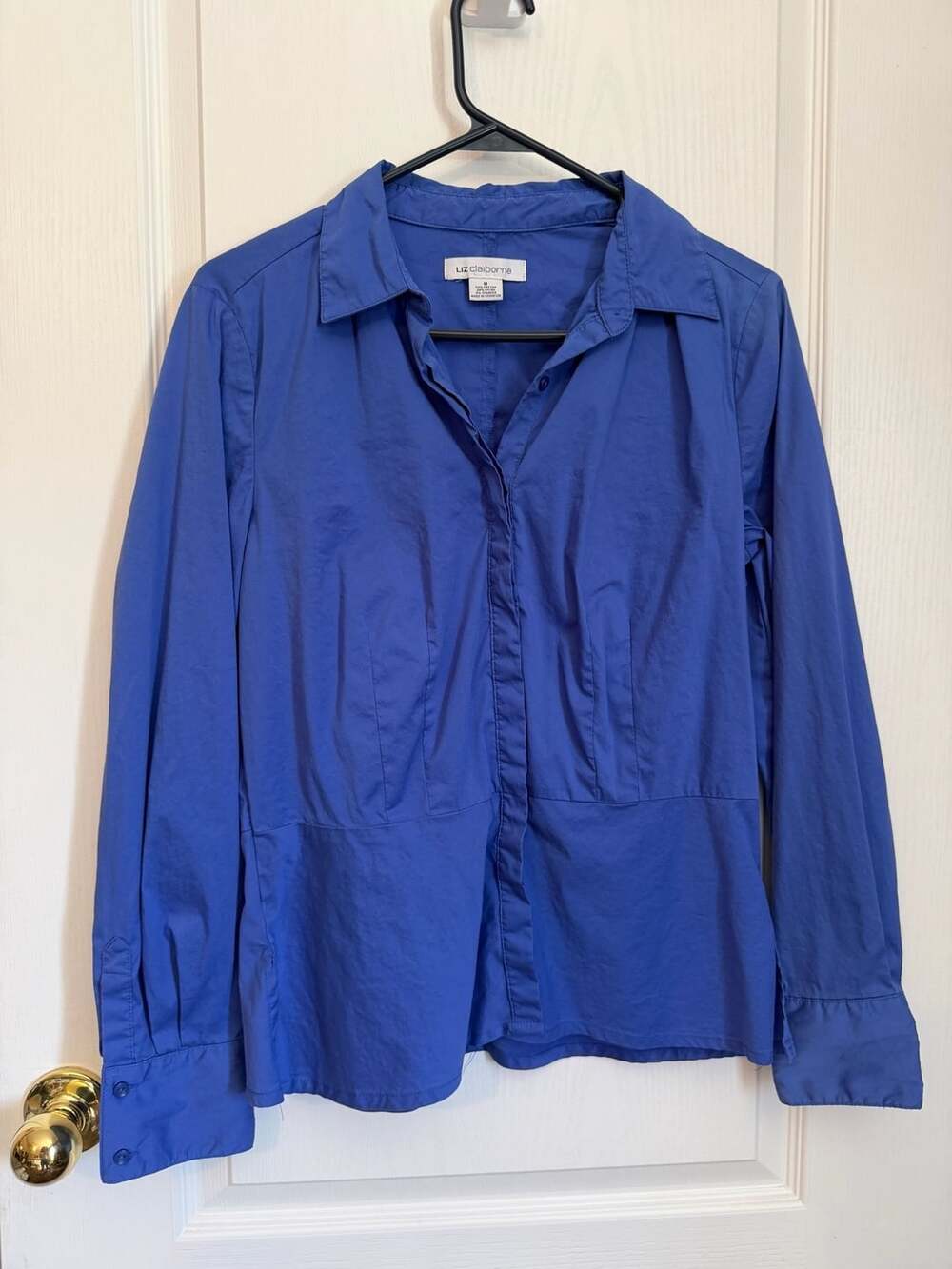 Liz Claiborne Button Down Long Sleeve Shirt Size M Blue Cotton Blend